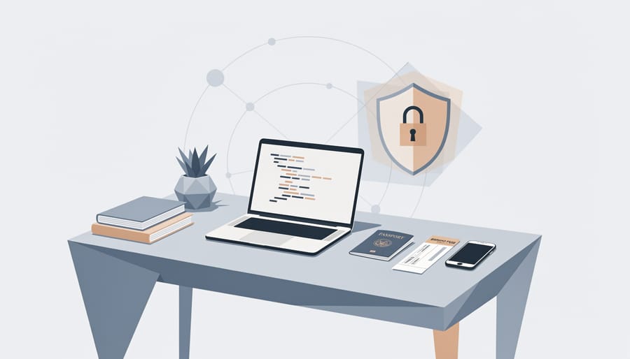 Open laptop and travel documents on a wooden desk representing open, transparent app development