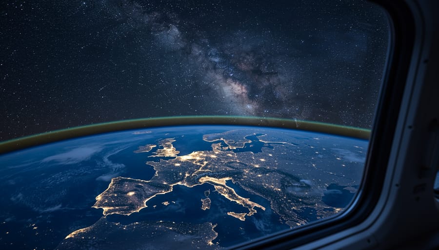 Night sky with stars and Earth visible from space